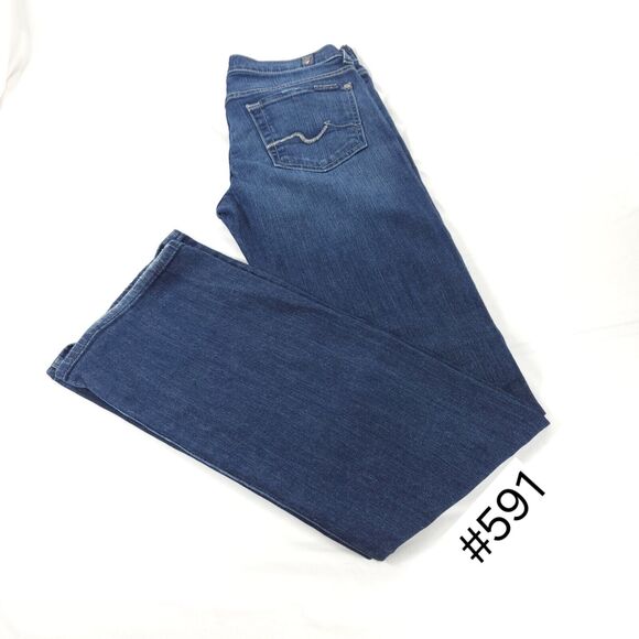 7 For All Mankind Bootcut Button Zip Medium Wash Denim Jeans Womens Size 26 Blue - Picture 1 of 8
